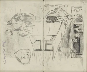 Figures dans le marché aux poissons de Delft et études de figures
