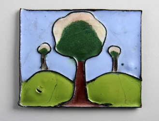 Plaque émaillée avec trois arbres