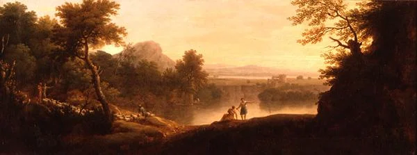 Paysage pastoral avec bergers et leurs troupeaux