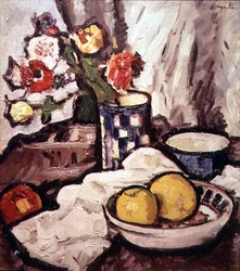 Nature morte de roses et de fruits