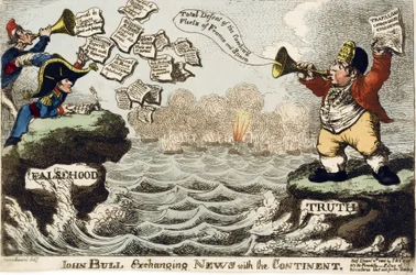 John Bull (icône de la nation britannique) échange des nouvelles avec le continent