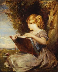Jeune fille assise sous un arbre avec un carnet de croquis