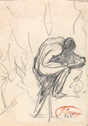 Personnage debout, un genou fléchi
