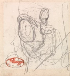 Personnage assis avec casque et bouclier