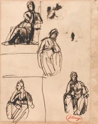 Femme assise et à demi agenouillée