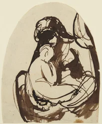Femme assise tenant un enfant dans ses bras