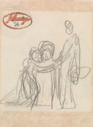 Personnage debout avec deux enfants
