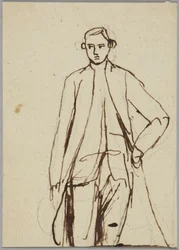 Figure masculine debout, la main gauche sur la hanche, étude de portrait