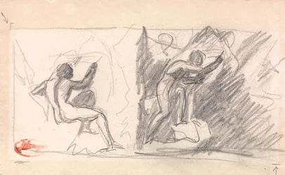 Deux croquis : Nu masculin assis, vue de dos ; Personnage debout, gesticulant