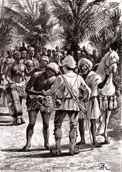 Explorateur dans les grands lacs au Soudan. 1888 (gravure)