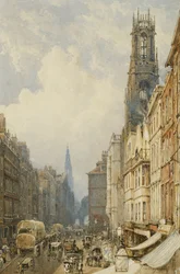 Fleet Street vers Temple Bar avec Old St. Dunstans et St. Clement Danes, 1834