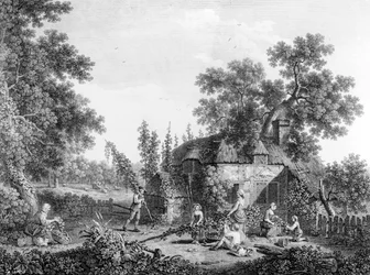 Les Cueilleurs de houblon, gravé par Francis Vivares, 1760