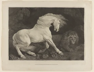 Un cheval effrayé par un lion, d