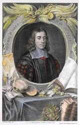 Portrait du médecin anglais Thomas Willis (1622-1675). Gravure en couleur par George Vertue
