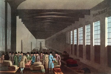 Cloth Hall, New Street, Londres, gravée par Robert Havell, pub. par Robinson & Son, Leeds, 1814
