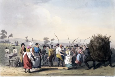 Battage du viol, du Costume du Yorkshire gravé par Robert Havell (1769-1832) 1814