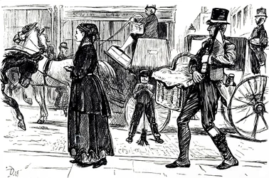 Une caricature représentant les débuts des magasins coopératifs. Illustré par George du Maurier (1834-1896) un caricaturiste et auteur franco-britannique