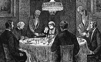 Une famille de la haute société à table