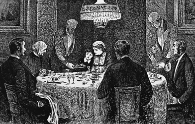 Une famille de la haute société à table