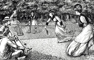 Dessin animé représentant un jeu de tennis sur gazon