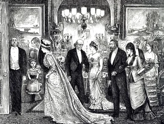 Caricature représentant une soirée élégante dans une maison victorienne