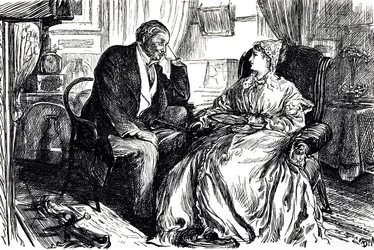Caricature de Georges du Maurier illustrant un homme et une femme en conversation sur les bienfaits apaisants de l