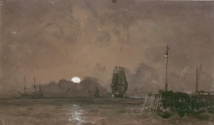 Port de Sunderland : Clair de lune, 19ème siècle