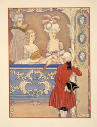 Cécile de Volanges et Marquise Isabelle de Merteuil au théâtre, illustration de 