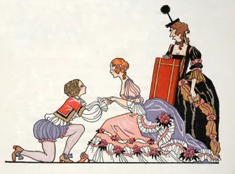 Cendrillon avec le Prince Charmant, sa belle-mère regarde