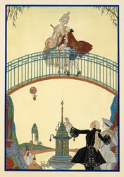 À La Promenade. Un homme et une femme sur un pont. Pierrot, en bas.