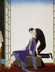 Le Feu, lithographie par George Barbier, de Falbalas et Fanfreluches, Almanach des Modes Présentes, Passées et Futures