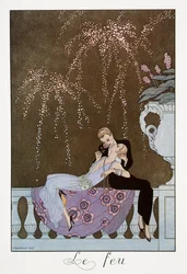 Le Feu, lithographie de George Barbier (1882-1932), de Falbalas et Fanfreluches, Almanach des Modes Présentes, Passées et Futures