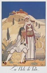 Joueur de flûte de Pan en costumes traditionnels grecs