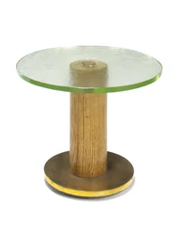Table occasionnelle en chêne, verre et laiton, vers 1930