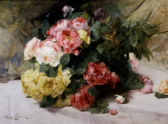 Le Bouquet de roses. Peinture de Georges Jeannin (1841-1925) Collection privee.
