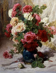 Nature morte de roses dans un vase. Peinture de Georges Jeannin (1841-1925 French) Collection privee