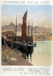 Les bains de mer de la Manche (Vue du port de Granville) - Affiche des Chemins de fer de l