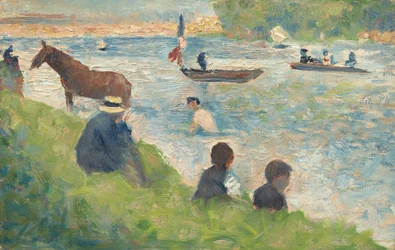 Cheval et bateaux, étude pour Baigneurs à Asnières, 1883-1884