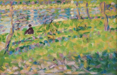 Paysage, homme assis
