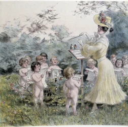 Amours : jeune femme chantant des chérubins
