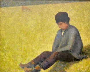 French : Garçon assis dans un pré Boy Sitting in a Meadow