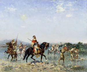 Cavalerie arabe traversant un ruisseau
