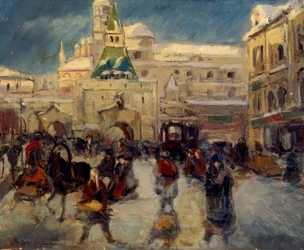 La place Iljinskaja avec la porte Iljinski à Moscou