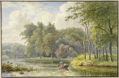 Paysage avec des figures dans une barque