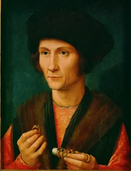 Un orfèvre, peut-être Jacques Cnoop, beau-père de Gérard David ... (huile sur bois de chêne)