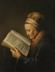 Vieille femme lisant un lectionnaire : le prétendu portrait de la mère de Rembrandt, Neeltgen Willemsdr van Zuijdtbroeck (m. 1640)