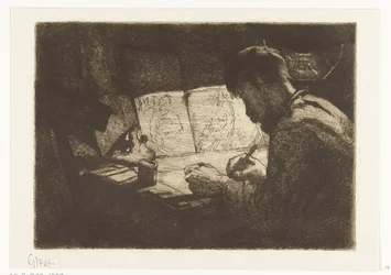 Autoportrait derrière la table à dessin