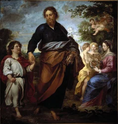 Saint Joseph et Jésus, en arrière-plan la Vierge