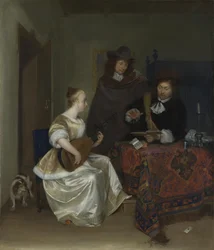 Une femme jouant du théorbe pour deux hommes, vers 1668
