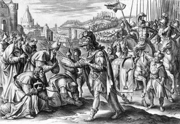 Saint Loup, évêque de Troyes repoussant Attila (gravure)